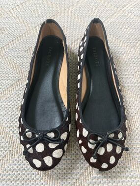 Talbots Brown and White Polka Dot Ballet Flats with Bow